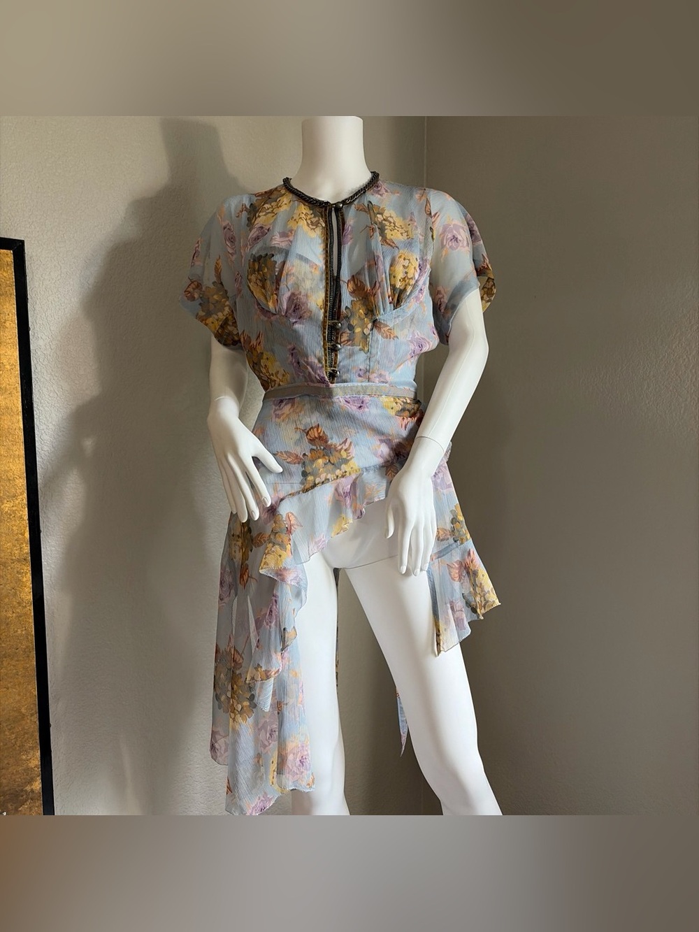 FLASH SALE ⚡️Beguile, Byron Lars Floral sheer blouse. Feminine, flowy, beautiful - Picture 3 of 10